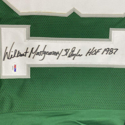 Autographed/Signed Wilbert Montgomery Inscribed Philadelphia Green Football Jersey PSA/DNA COA