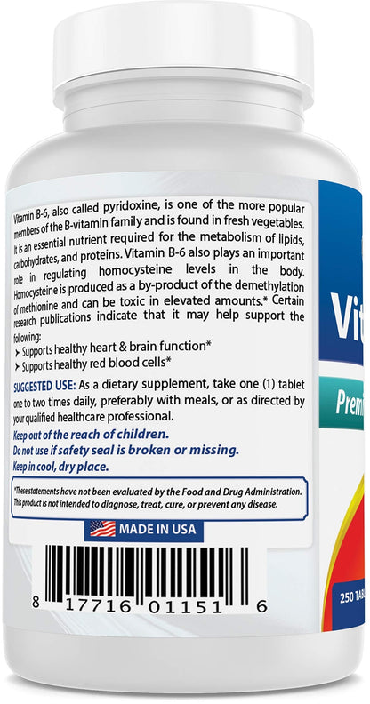 Best Naturals Vitamin B6 50 mg 250 Tablets
