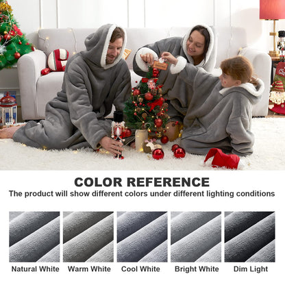 Hansleep Hoodie Blanket with Pocket for Adults - Grey Long 32" x 58"