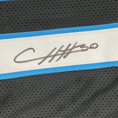 Autographed/Signed Chuba Hubbard Carolina Black Football Jersey Beckett BAS COA