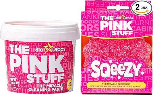 Stardrops - The Pink Stuff Miracle Cleaning Paste & SQeeZY Scrubber Sponge Bundle äóñ All-Purpose, Non-Scratch Cleaner for Kitchens, Bathrooms, Walls, Floors, Pots, Grout, and More