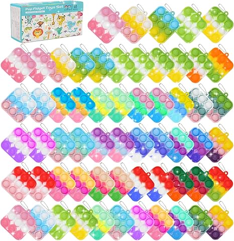 57PCS Party Favors for Kids, Fidget Toys Bulk Its Birthday Party Favors for Kids Toddlers Adult, Small Classroom Prizes Box Fidgets Toys for Kids, Goodie Bag Stuffers, Treasure Chest, Bubbles Poppers
