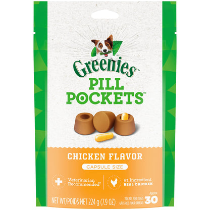 Greenies Pill Pockets Capsule Size Natural Soft Dog Treats, Chicken 7.9 oz. 30ct