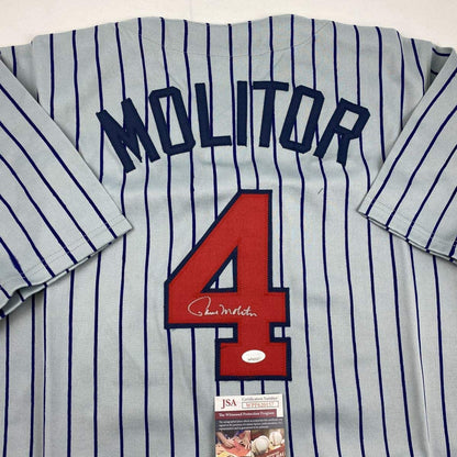 Autographed/Signed Paul Molitor Minnesota Pinstripe Baseball Jersey JSA COA