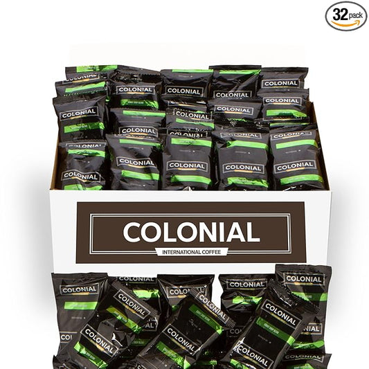 Colonial Coffee Packets, Pre Ground Coffee Packs, Donut Shop Blend, Medium Roast, Bulk Single Pot Bags for Drip Coffee Makers, (2.5 oz Bags, Pack of 32)