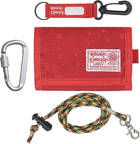 Rough Enough Kids Wallet for Boys Girls Preppy Teen with Neck Lanyard Keychain Cordura Red