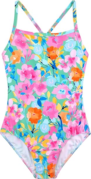 Belovance Girls Swimsuits One Piece Bathing Suit Crossback Straps Cute Toddler Kids Pool Beach Swimwear Quick Dry 4-12 Years