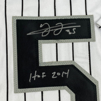 Autographed/Signed Frank Thomas HOF 2014 Chicago Pinstripe Baseball Jersey JSA COA