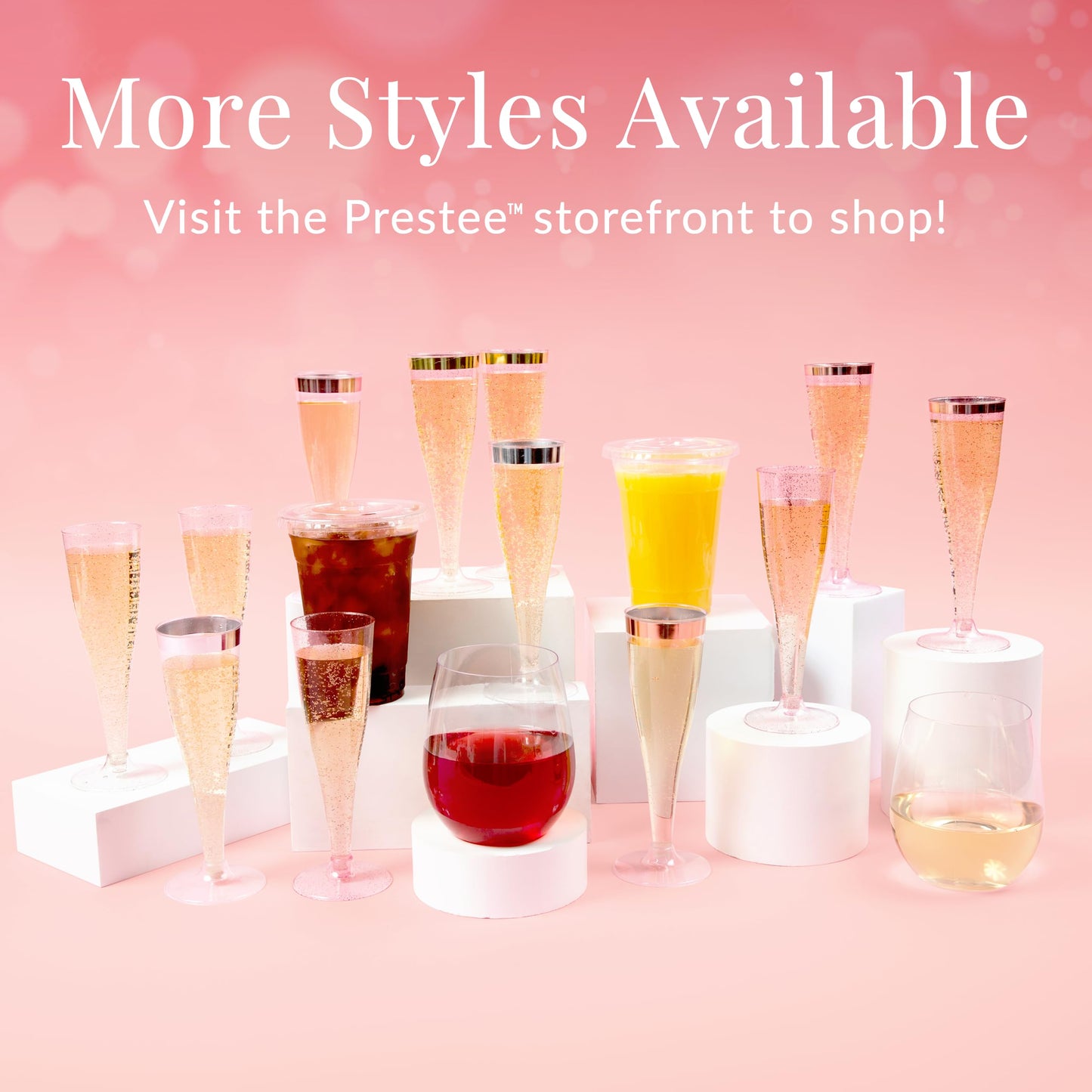 48 Champagne Flutes Plastic, Disposable Mimosa Party Cups, Gold Glitter, NYE