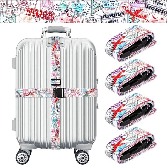 4 Pieces Luggage Straps Adjustable Suitcase Belts Travel Belts Travel Accessories for Business Traveling Packing