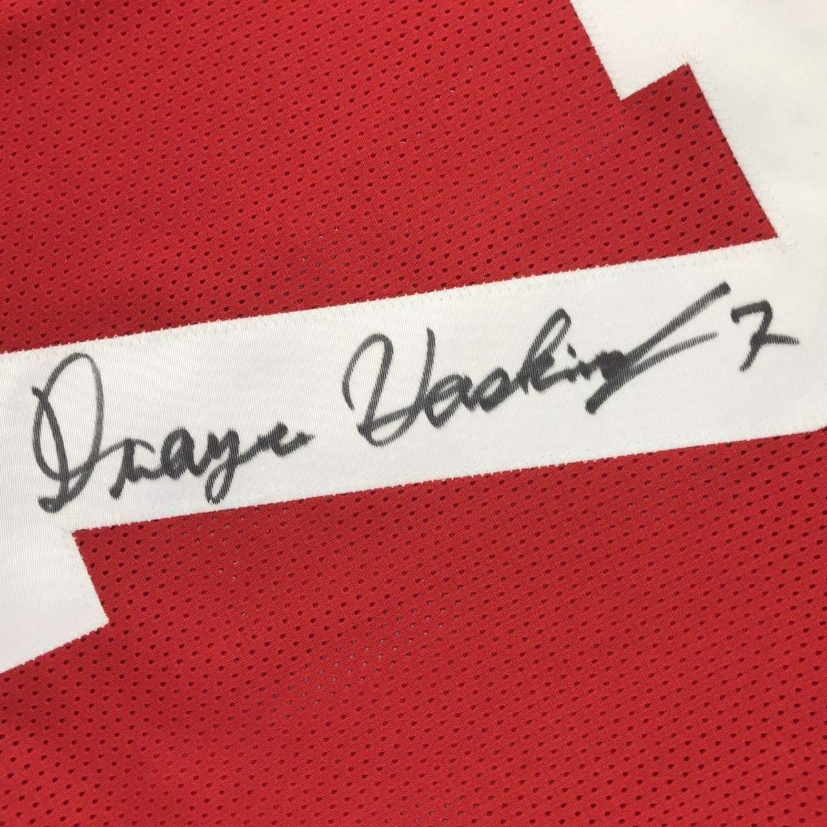 Framed Autographed/Signed Dwayne Haskins Jr. 35x39 Ohio State Red College Football Jersey JSA COA