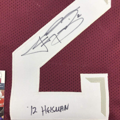 Autographed/Signed Johnny Manziel 12 Heisman Texas A&M Maroon Stat College Football Jersey JSA COA