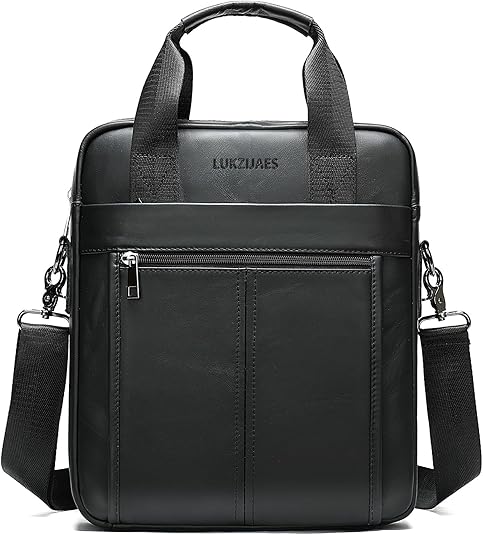 LUKZIJAES Genuine Leather Shoulder Messenger Bag for Men Adjustable Shoulders Sling Crossbody Bags for Travel Work Business Handbag (3#-Black)