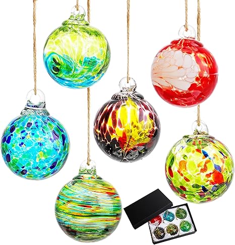 6pcs Hand-Blown Glass Ornaments Balls Glass Christmas Ball Ornaments Hanging Friendship Balls Glass Witches Balls Gazing Balls for Home Window Outdoor Garden Patio D�©cor