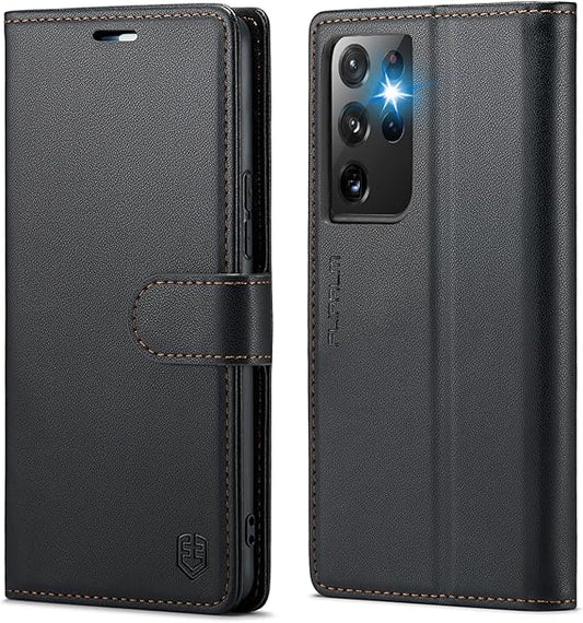 for Samsung Galaxy S21 Ultra Wallet Case with RFID Blocking Credit Card Holder, PU Leather Folio Flip Kickstand Protective Shockproof Cover Women Men for Samsung S21 Ultra Phone case(Black)