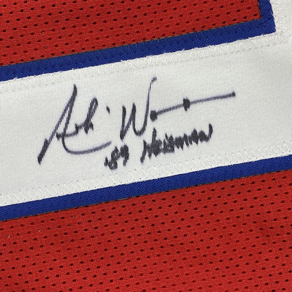 Autographed/Signed Andre Ware 89 Heisman Houston Red College Football Jersey JSA COA
