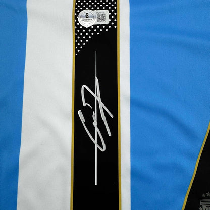 Framed Autographed/Signed Alejandro Garnacho 35x39 Argentina Blue Soccer Futbol Jersey Beckett BAS COA #2