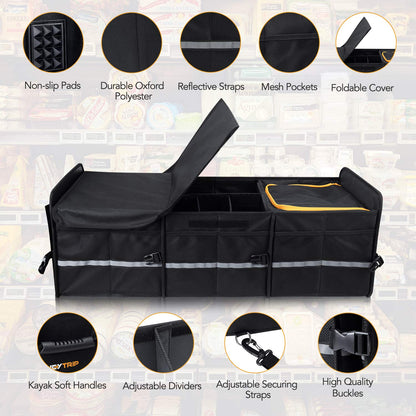 Large Trunk Organizer With Built-in Leakproof Cooler Bag, 2 Tie-Down Straps