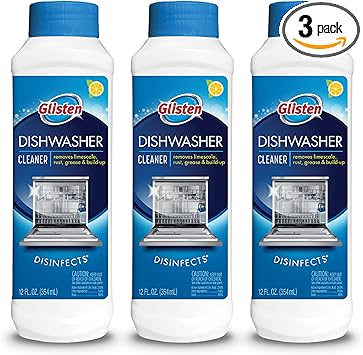 Glisten Dishwasher Cleaner, Removes Limescale, Rust, Buildup, and Grease, Lemon Scent, 12 Ounce Bottle, 3-Pack