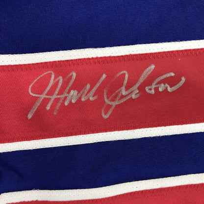 Autographed/Signed Mark Johnson Blue Team USA Miracle On Ice 1980 Olympics Hockey Jersey JSA COA
