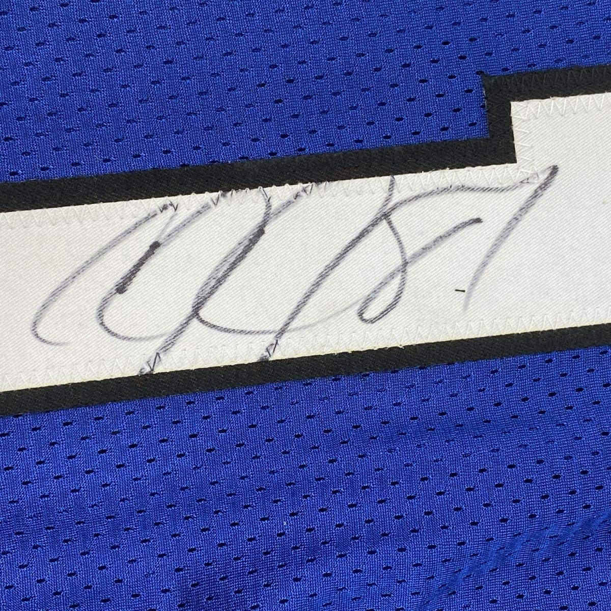 Autographed/Signed Calvin Johnson Detroit Royal Blue Football Jersey JSA COA