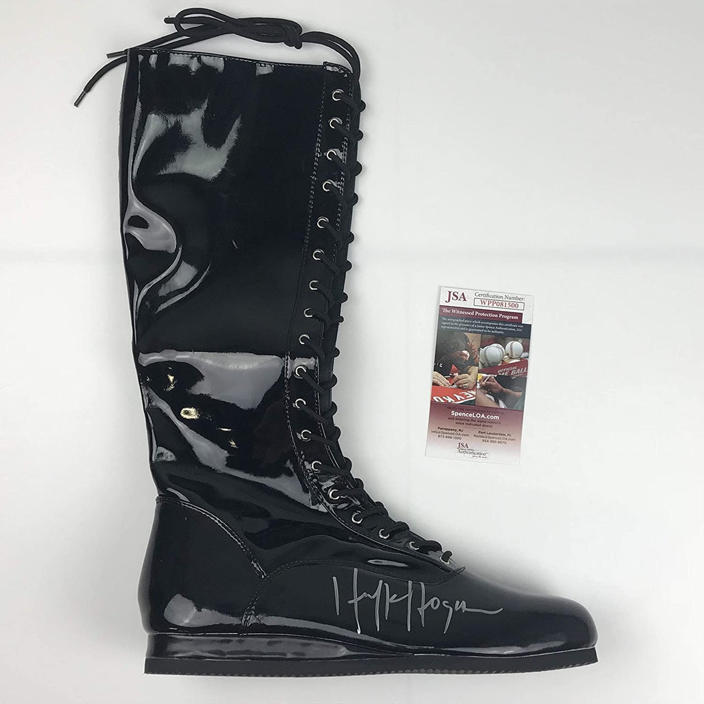Autographed/Signed Hulk Hogan Black WWE Wrestling Boot/Shoe JSA COA