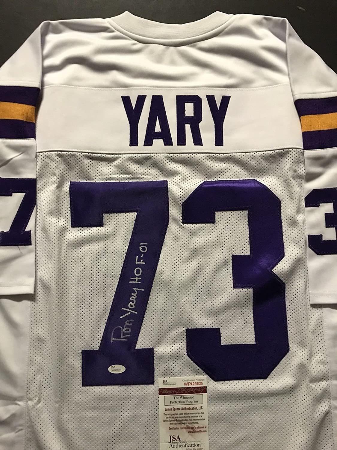 Autographed/Signed Ron Yary HOF 01 Minnesota White Football Jersey JSA COA