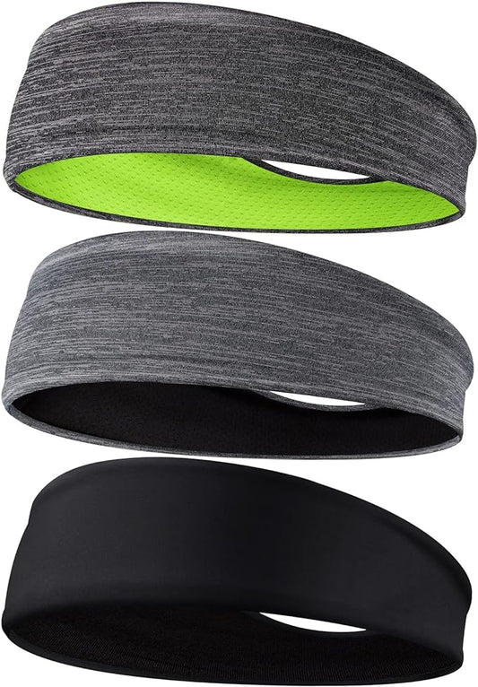 Braylin Men's Headbands, 3-Pack Headbands for Men, Sport Headbands for Running Fitness Yoga Cycling, Sweat Wicking Non Slip