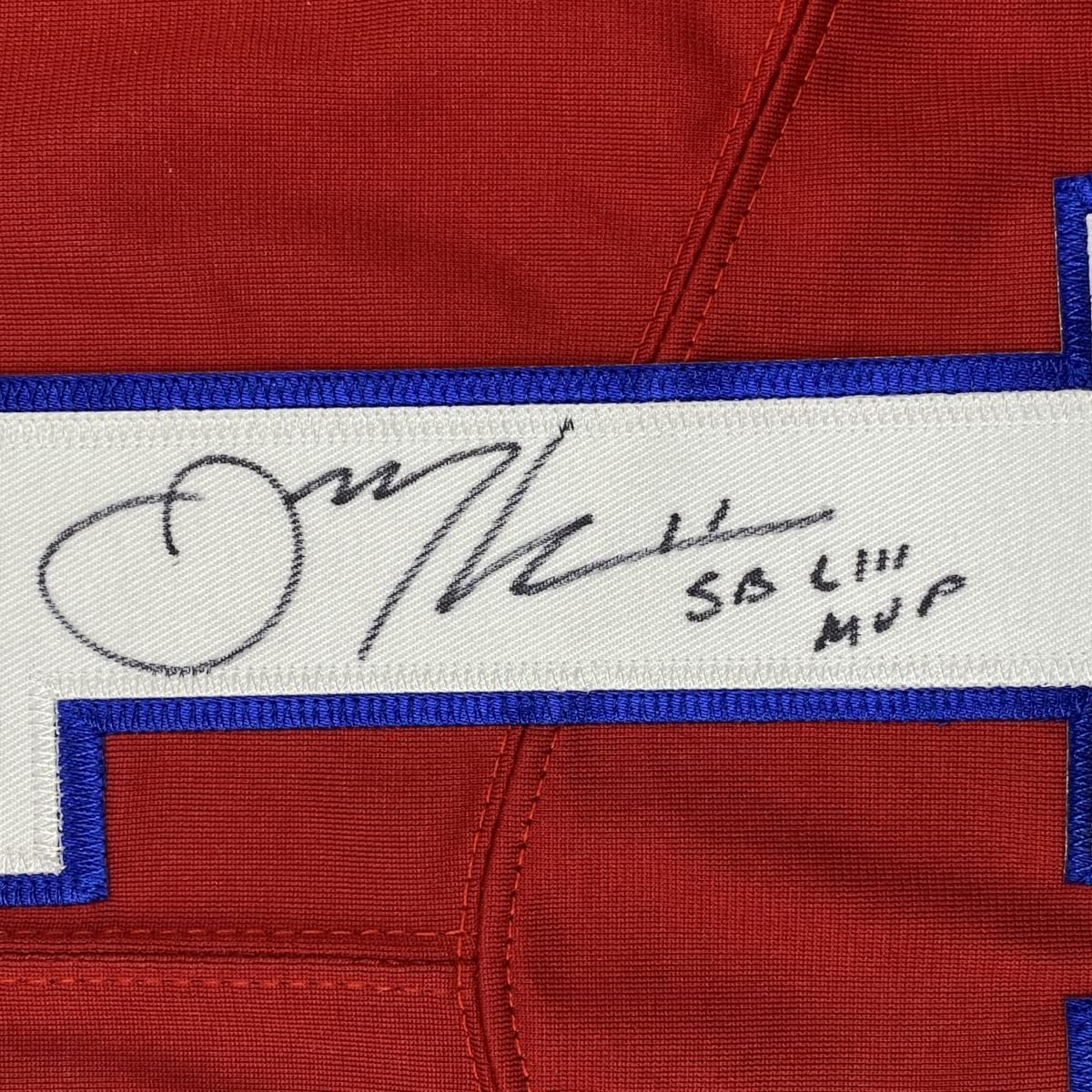 Autographed/Signed Julian Edelman SB LIII MVP New England Red Football Jersey Beckett BAS COA