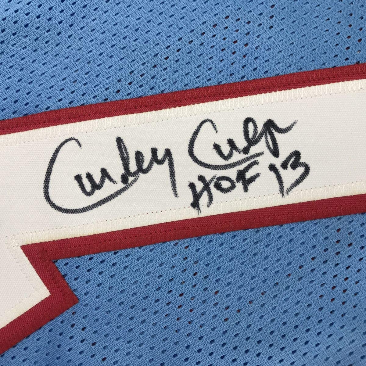 Autographed/Signed Curley Culp HOF 13 Houston Blue Football Jersey JSA COA