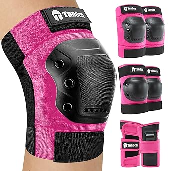 Skate Protective Gear Adult Knee and Elbow Pads for Roller Skating Pads Adult, Skateboard Knee Pads Elbow Pads Wrist Guards Pink