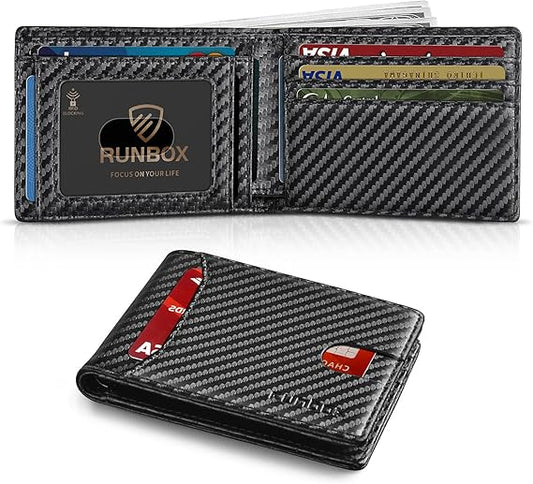 RUNBOX Wallet for Men Slim 11 Credit Card Holder Slots Leather RFID Blocking Small Thin Men's Wallet Bifold Minimalist Front Pocket Large Capacity Gift Box