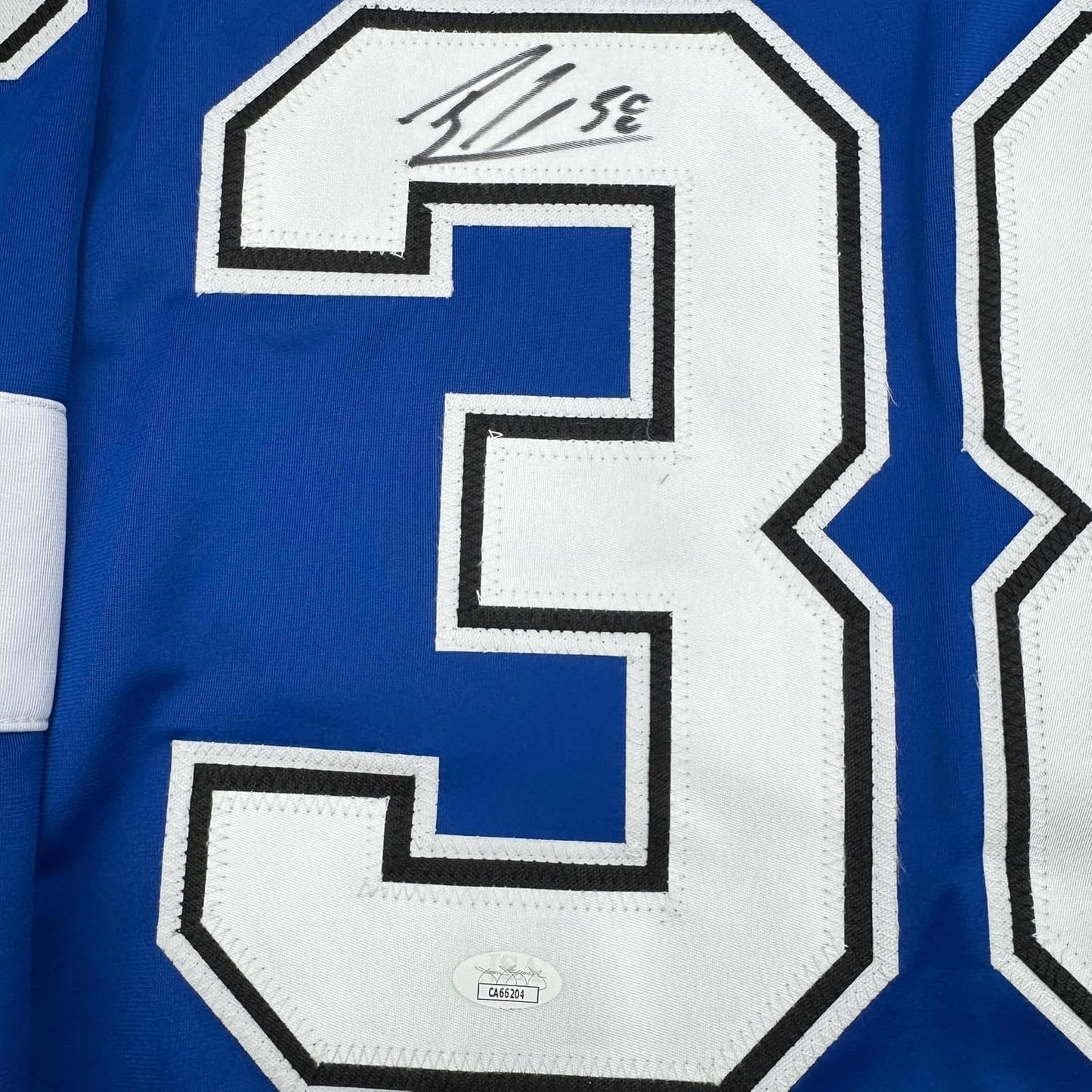 Framed Autographed/Signed Brandon Hagel 35x39 Tampa Bay Blue Hockey Jersey JSA COA