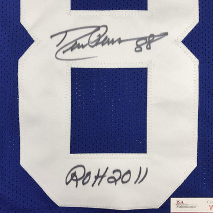Autographed/Signed Drew Pearson ROH 2011 Dallas Blue Football Jersey JSA COA