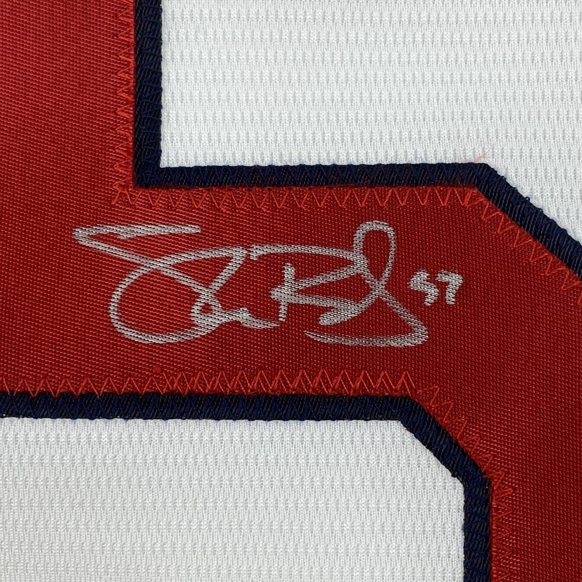 Autographed/Signed Shane Bieber Cleveland Indians White Majestic Baseball Jersey JSA COA