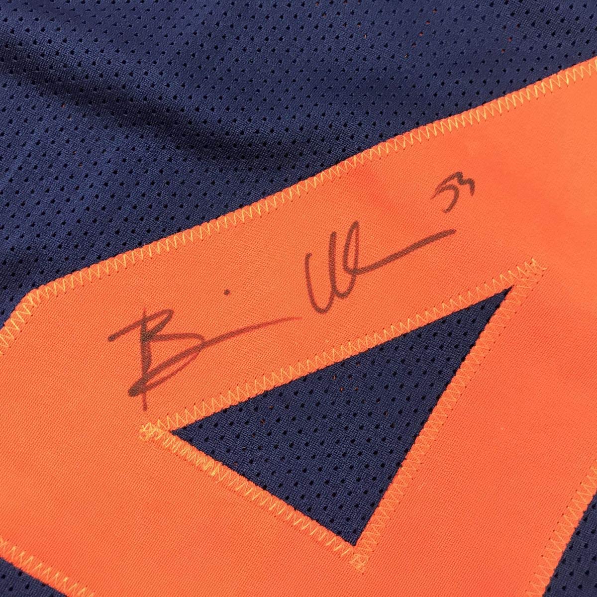 Autographed/Signed Brian Urlacher Chicago Retro Blue Stat Football Jersey JSA COA