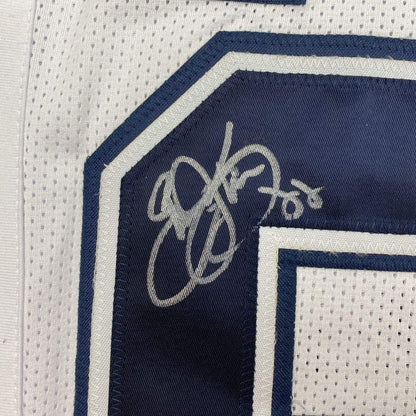 Autographed/Signed Emmitt Smith Dallas White Football Jersey GTSM COA Hologram Only
