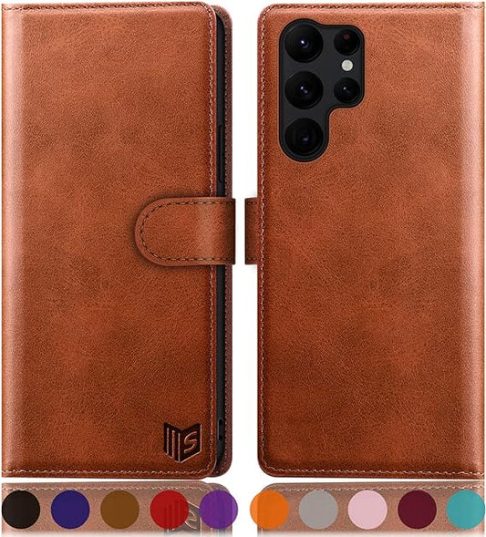 SUANPOT for Samsung Galaxy S24 Ultra Wallet case æã�RFID Blockingæã« Credit Card Holder, PU Leather Flip Folio Book Phone case Cover Women Men for Samsung S24 Ultra case Wallet(Light Brown)