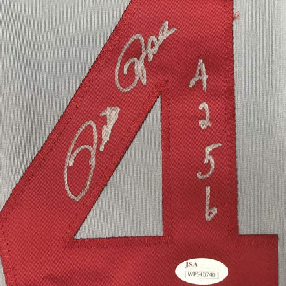 Framed Autographed/Signed Pete Rose 4256 35x39 Cincinnati Grey Baseball Jersey JSA COA