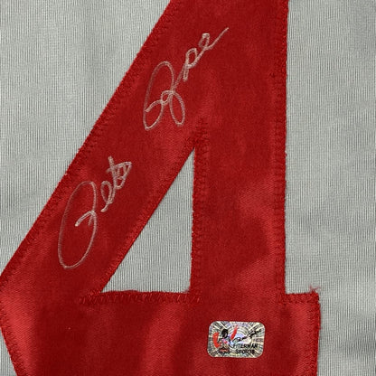 Autographed/Signed Pete Rose Cincinnati Grey Baseball Jersey Athlete Hologram COA Holo