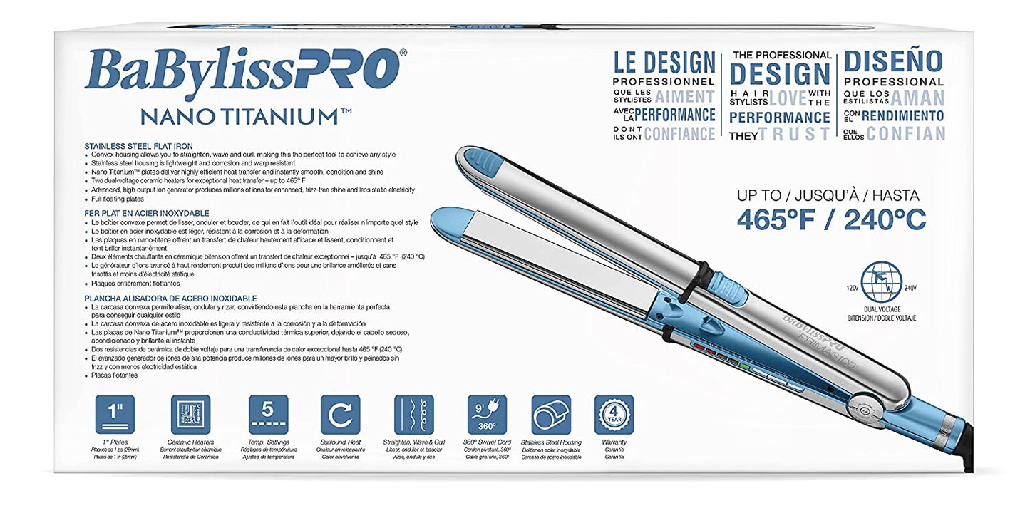 BabylissPRO Nano Titanium Prima Ionic Hair Straightener, Curl and Straighten Hair With One Professional Tool