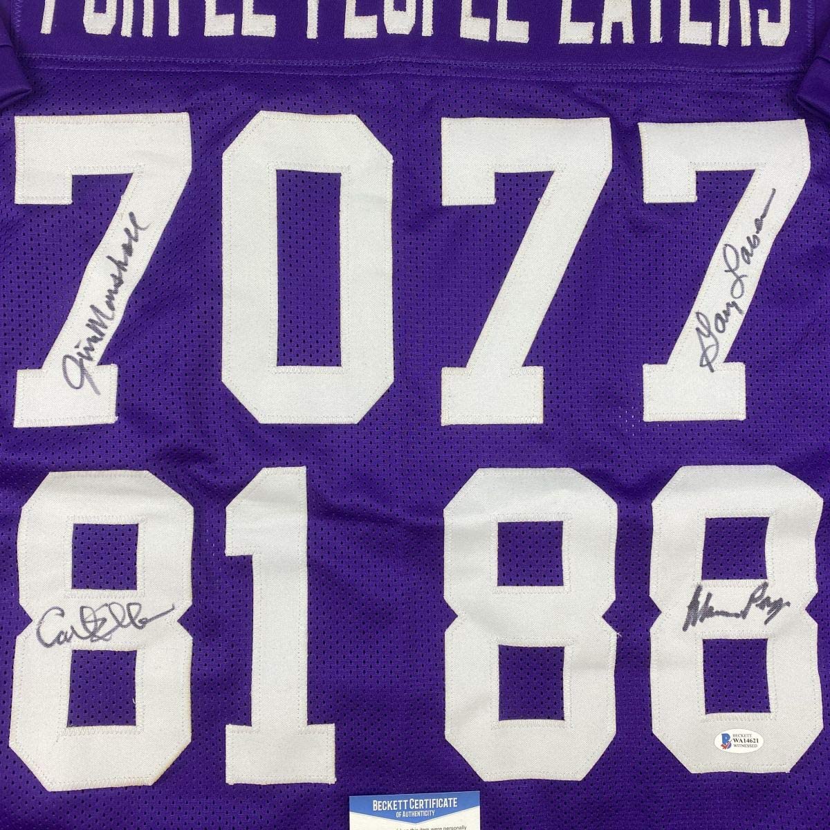 Autographed/Signed Purple People Eaters Minnesota Purple Football Jersey Beckett BAS COA