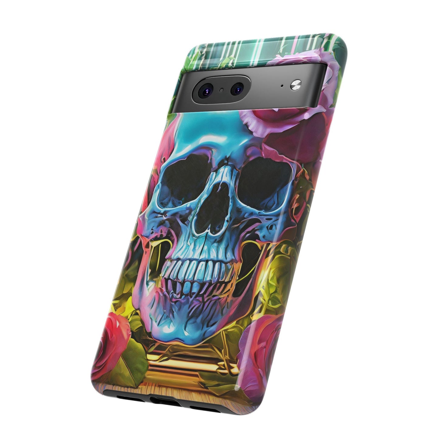 Neon Rose Skull Tough Phone Case