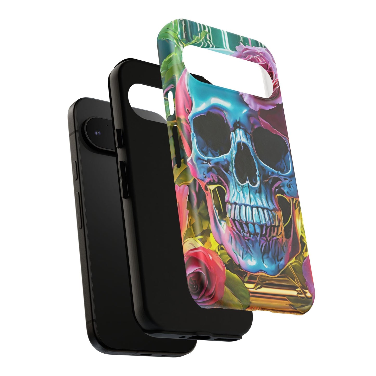 Neon Rose Skull Tough Phone Case