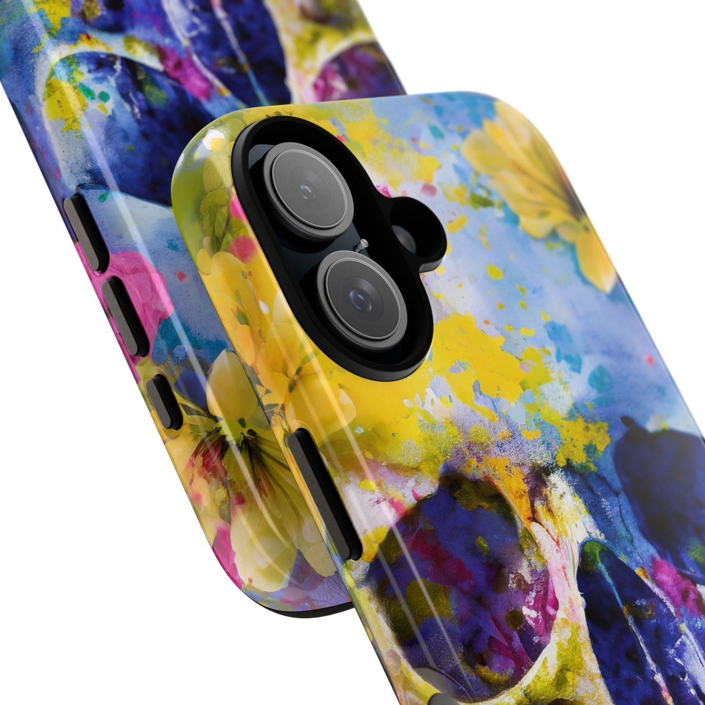 Vibrant Blue Floral Skull Tough Phone Case