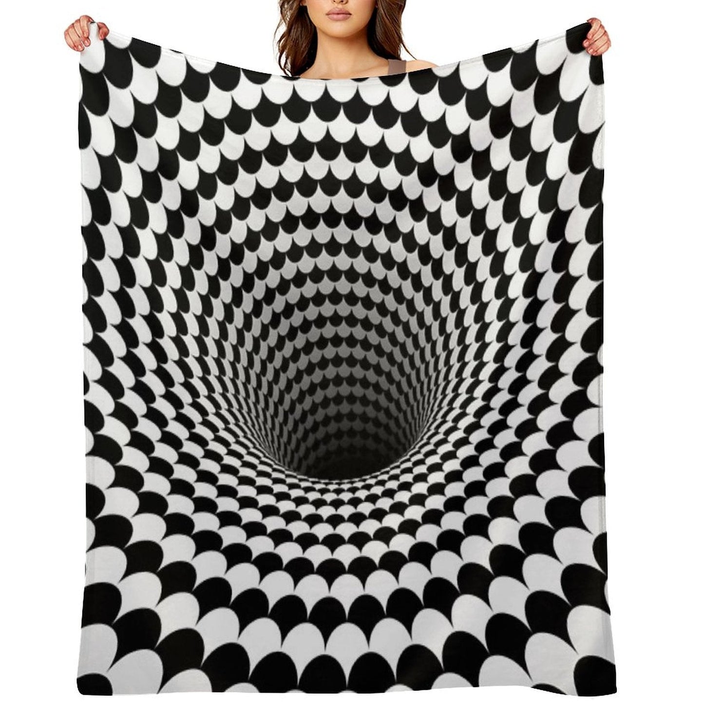 Optical Illusion Black And White Scales Houndstooth Black Hole Vortex Throw Blanket