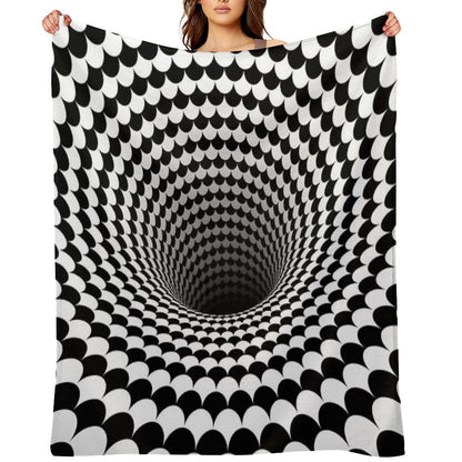 Optical Illusion Black And White Scales Houndstooth Black Hole Vortex Throw Blanket