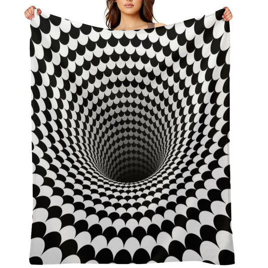 Optical Illusion Black And White Scales Houndstooth Black Hole Vortex Throw Blanket