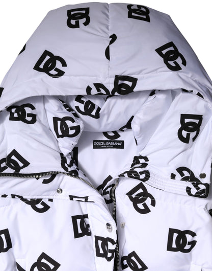Dolce & Gabbana White Black DG Mania Polyester Puffer Jacket