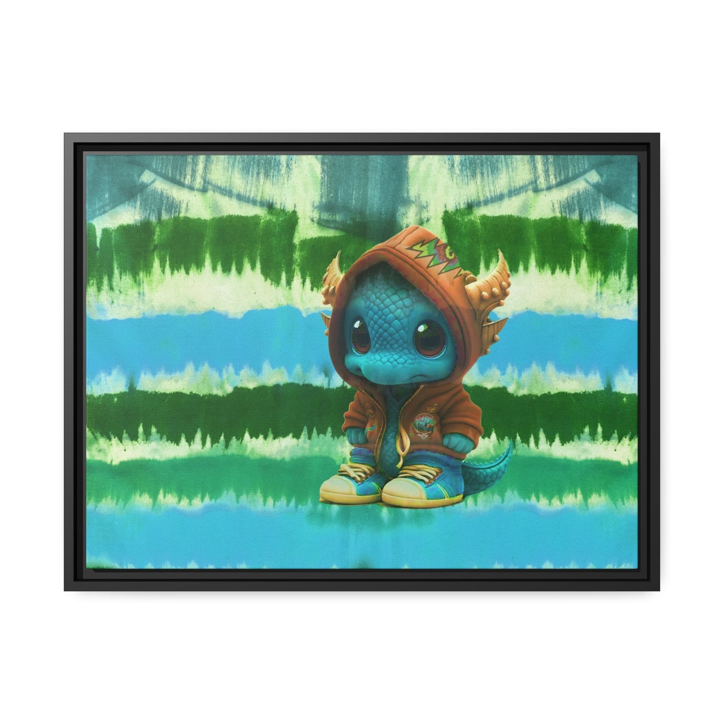 Baby Dragon Jam Aqua Matte Canvas with Black Frame